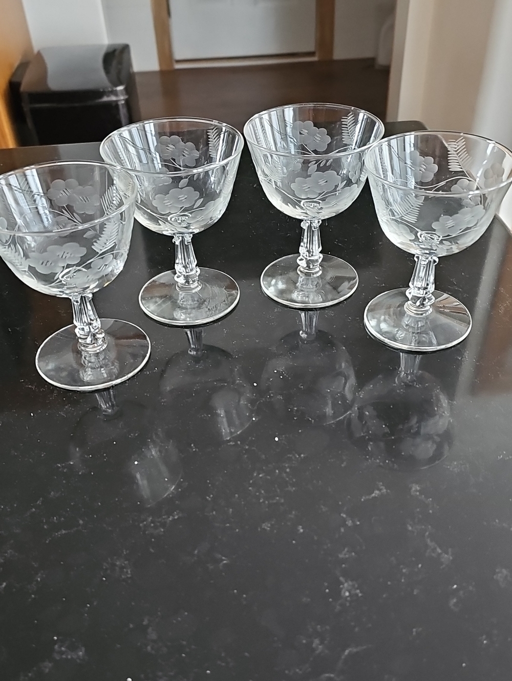 4 Vintage Etched Sherbert Glasses